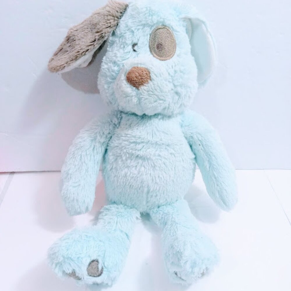 Triboro Quilt Blue Brown Puppy Dog Plush Patch Eye Stuffed Animal
